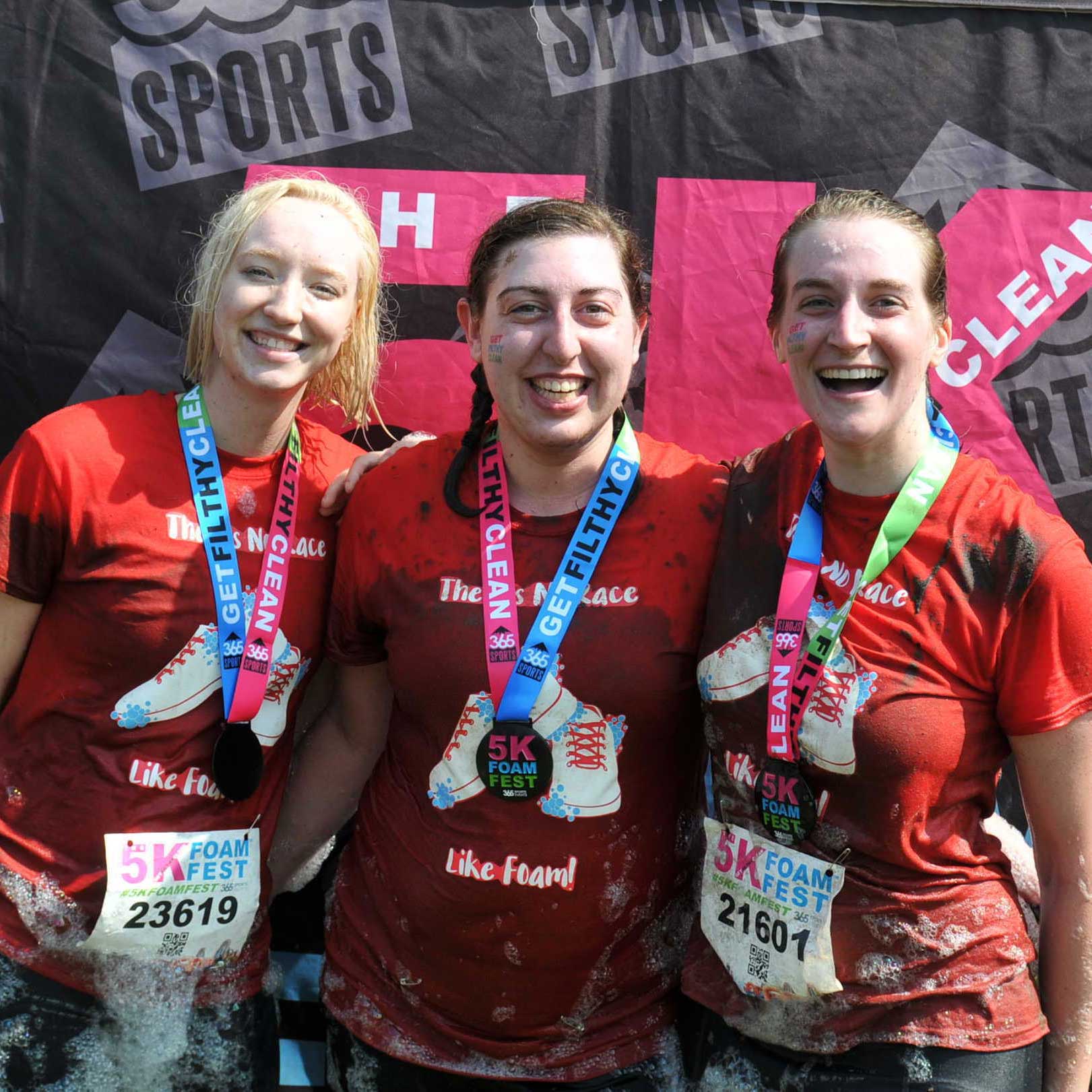 Brittney with two friends after 5K Foam Fest race