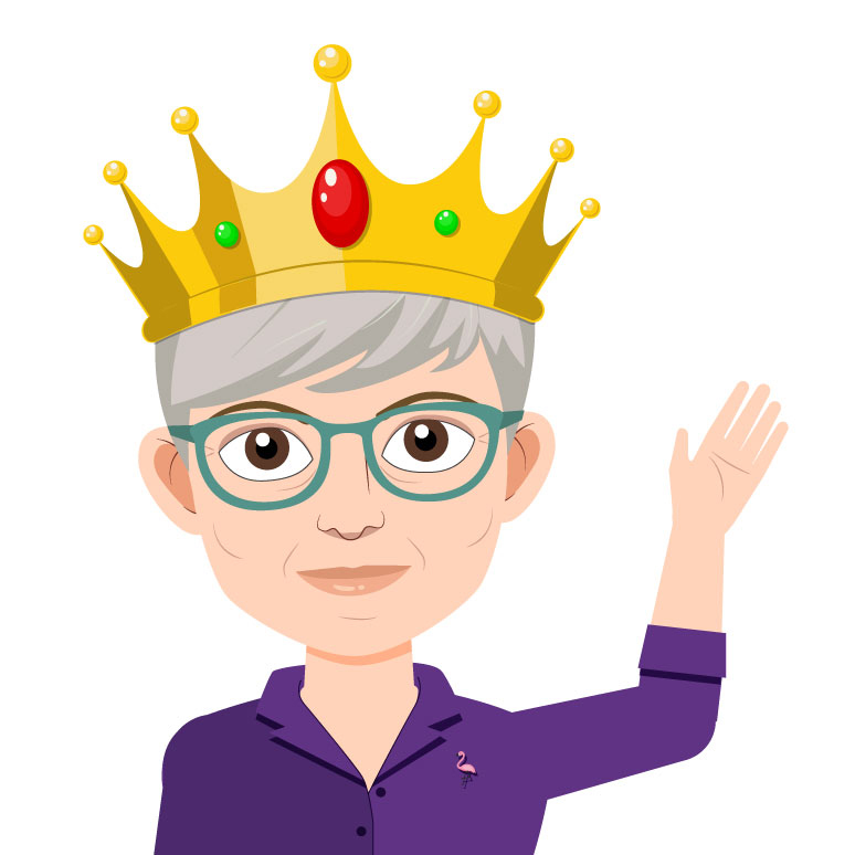 Caricature of Tamra waving AKA the Tmoji