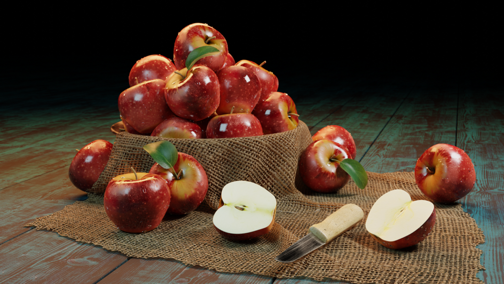 3D model of a basket full of apples